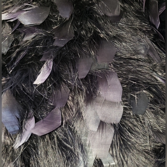 Crop genuine ostrich peacock feathers black purple plum jacket